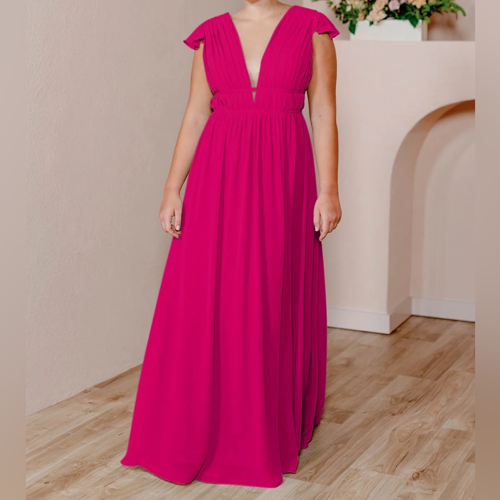 Revelry Cora chiffon dress in hot pink. Size 4.